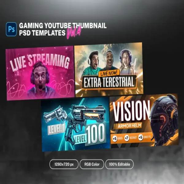 Gaming Youtube Thumbnail Templates vol 4